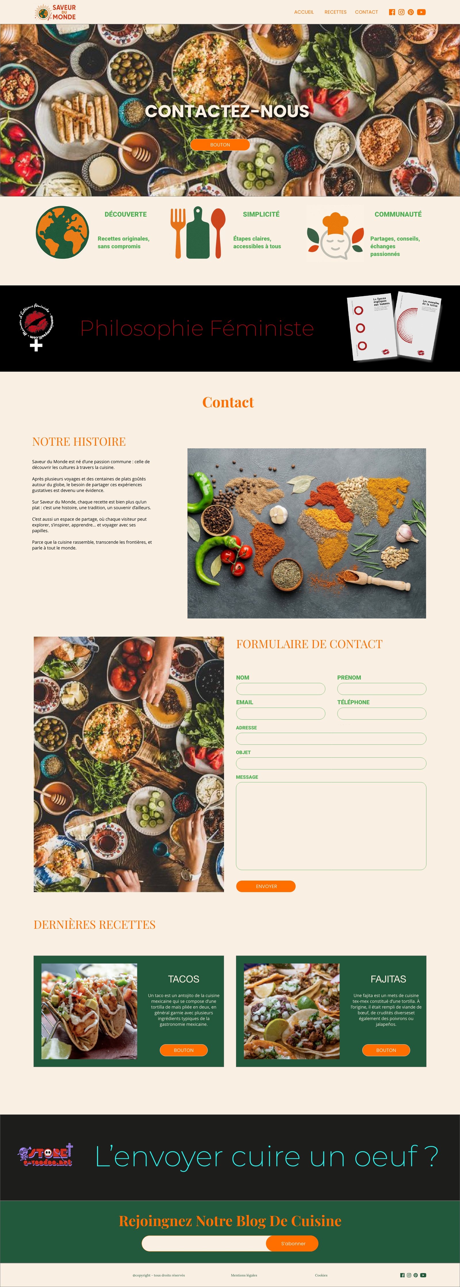 Page contact du site saveur du monde par maggie design