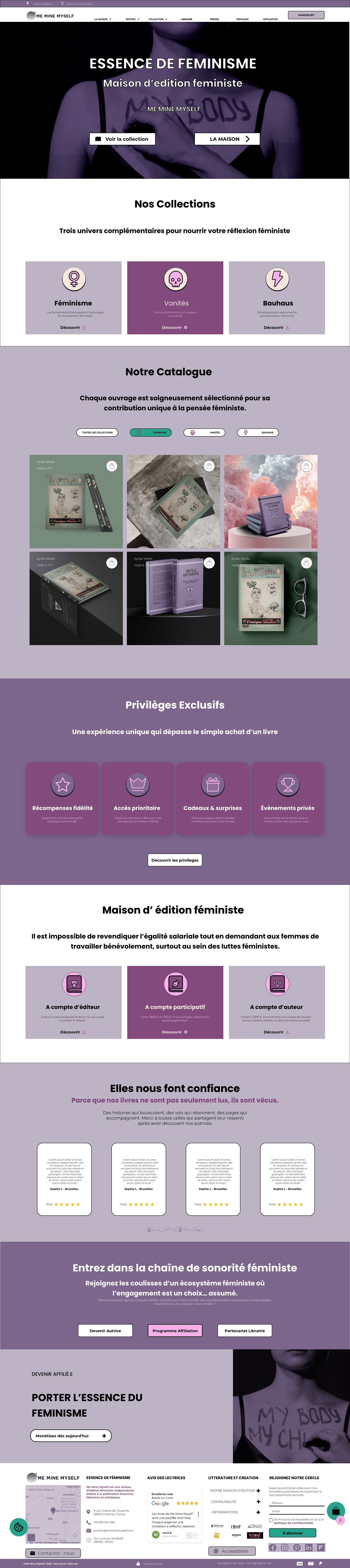 page d'accueil du site me mine myself editions féministes par maggie design