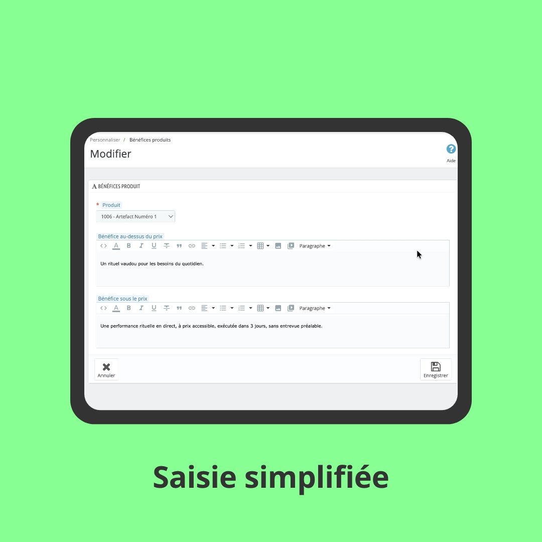Module benefices produit saisie simplifiée