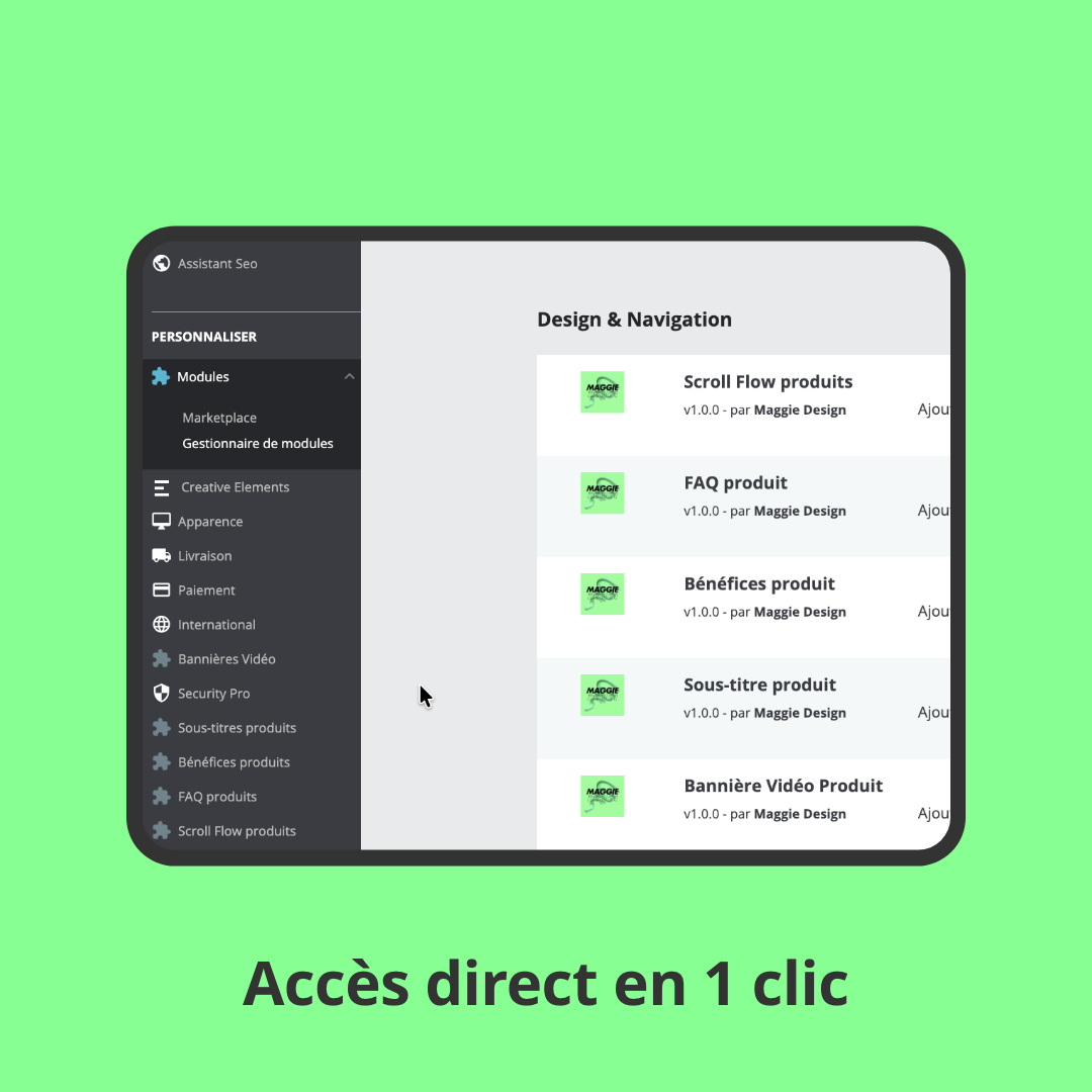 Menu latéral PrestaShop en 1 clic