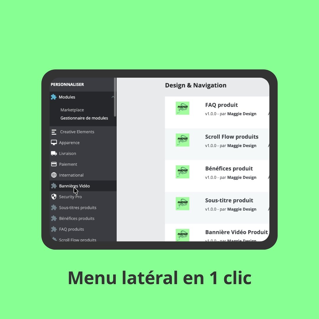 Menu latéral PrestaShop en 1 clic