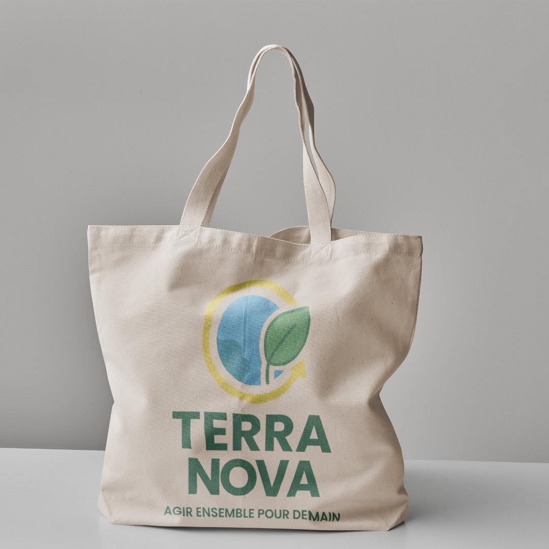 Application logo Terra Nova tote bag planète recyclage